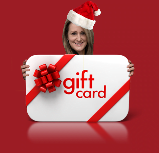 Barbara Card Barbara holding a Gift Card